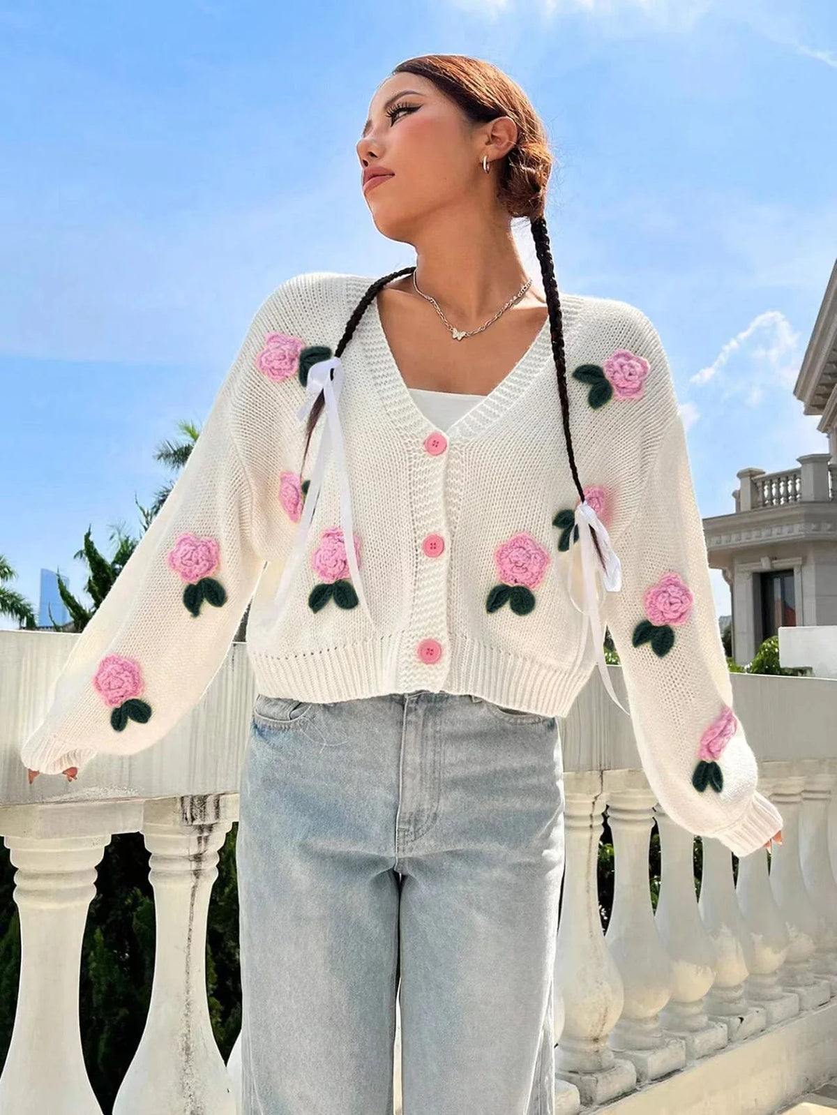 Coquette Rose Knit Cardigan