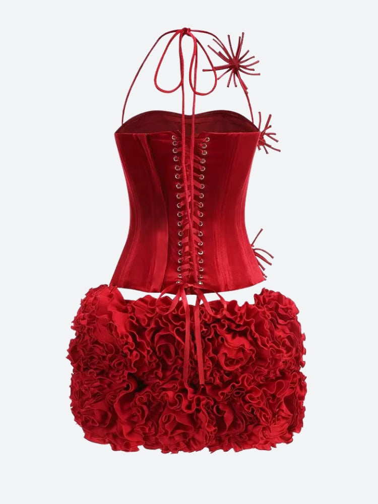 Corset Top & Ruffled Mini Skirt Two Piece Set