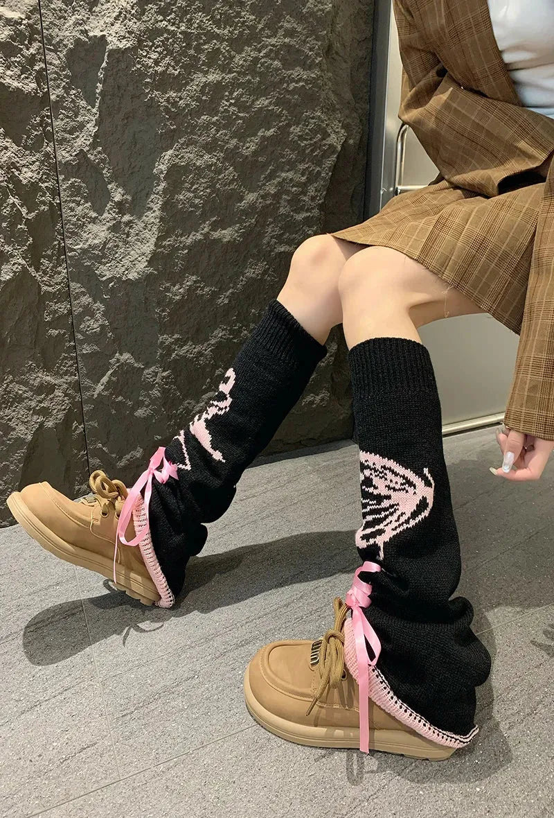 Grunge Butterfly Lace Up Leg Warmers