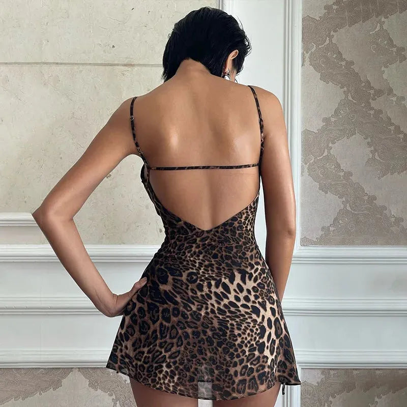 Leopard Backless Mini Dress