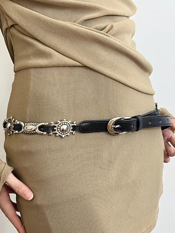 Metal Faux Leather Tiny Belt