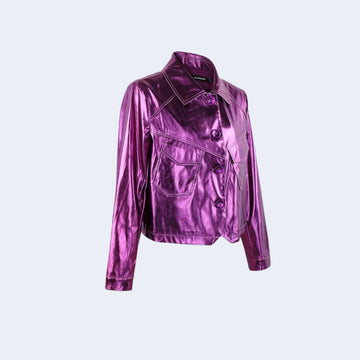 Metallic Fuchsia Faux Leather Jacket