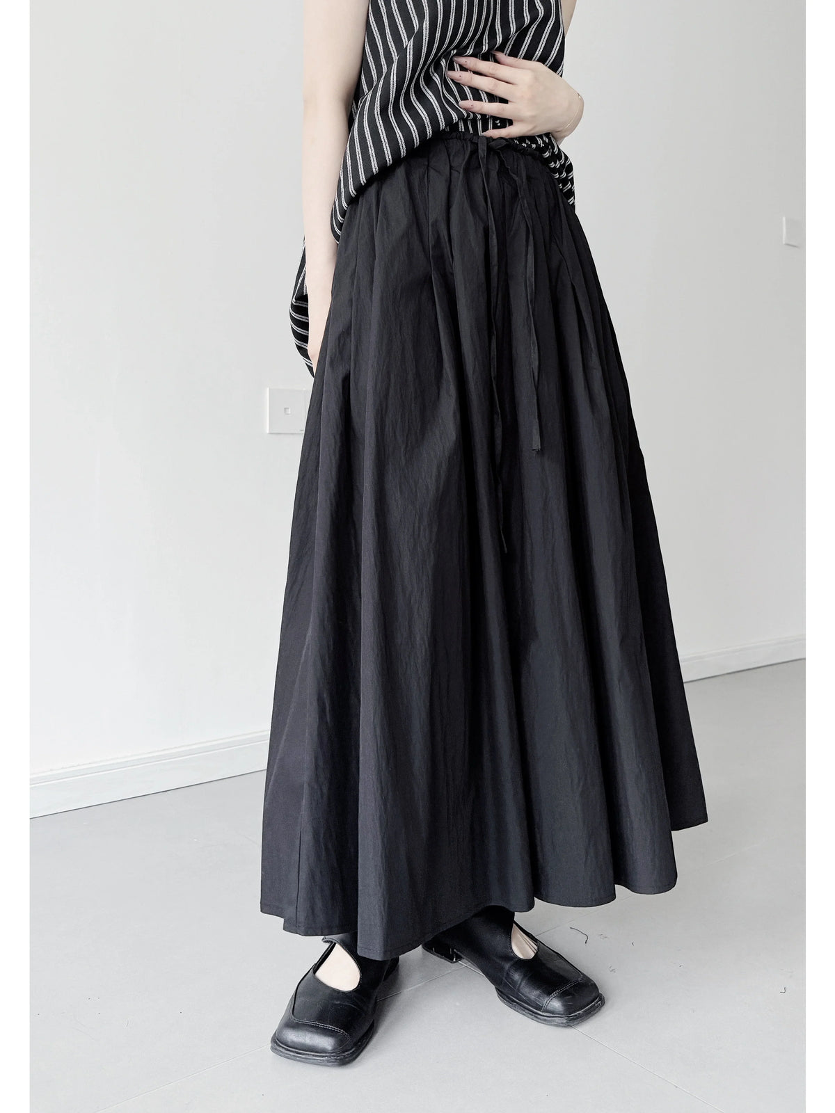 Women Summer Casual Cotton Elastic Waist A-Line Skirt