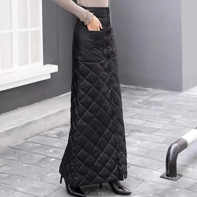 Thickened Warmth Quilted Button Down Pencil Skirts