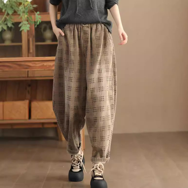 Women Vintage Loose Washed Corduroy Harem Pants