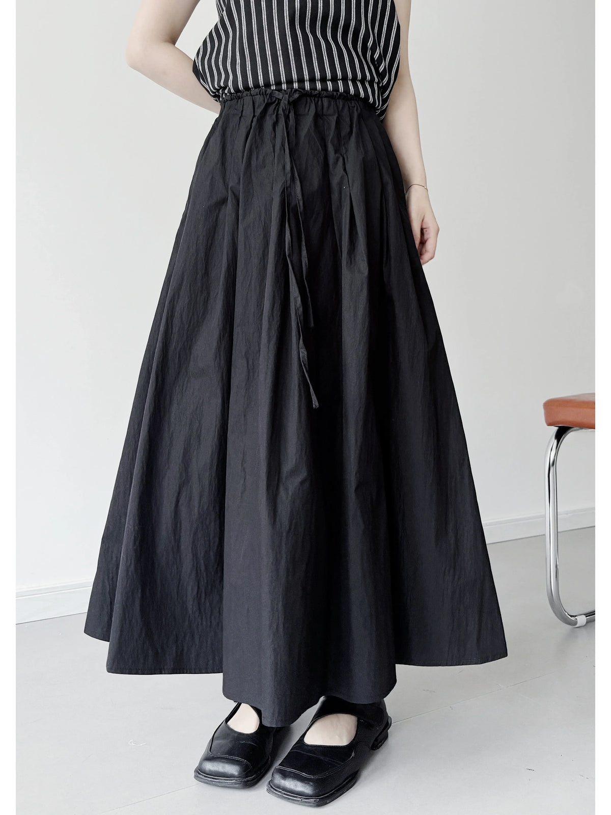 Women Summer Casual Cotton Elastic Waist A-Line Skirt