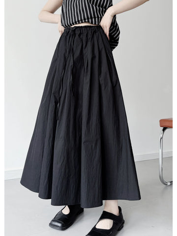Women Summer Casual Cotton Elastic Waist A-Line Skirt