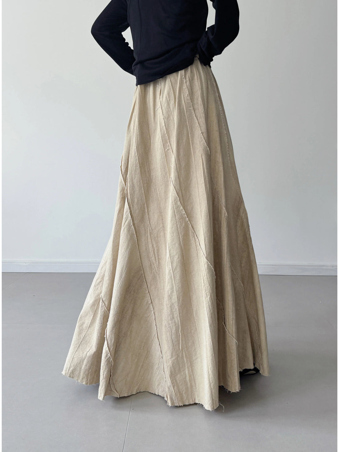 Summer Casual Ramie Washed Loose Elastic Waist Skirt