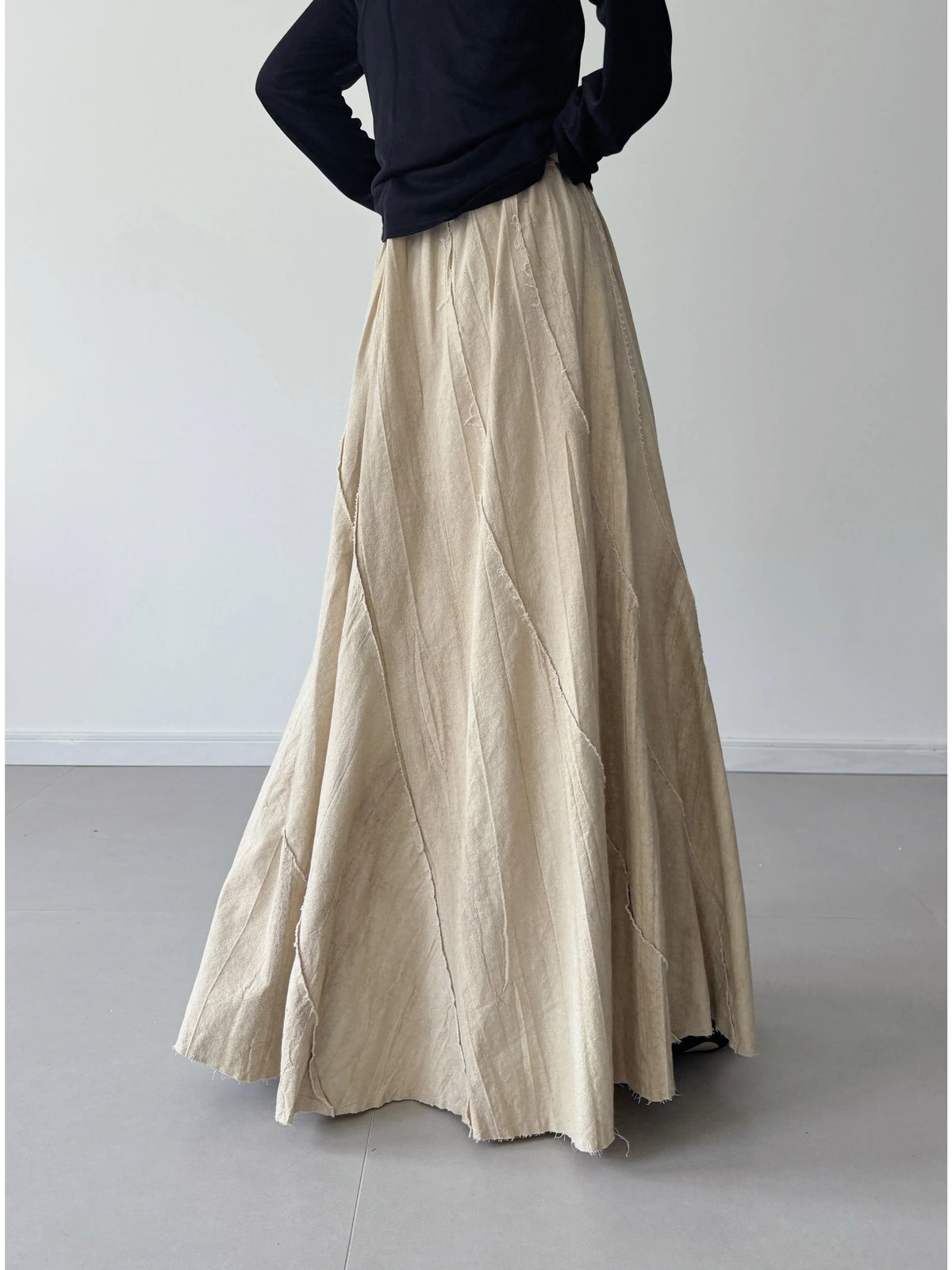 Summer Casual Ramie Washed Loose Elastic Waist Skirt