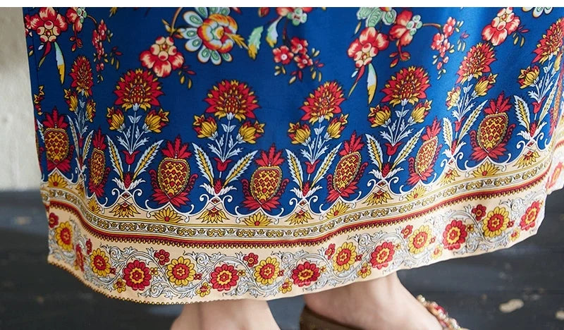 Women Summer Vintage Cotton Printed Floral Loose Dress