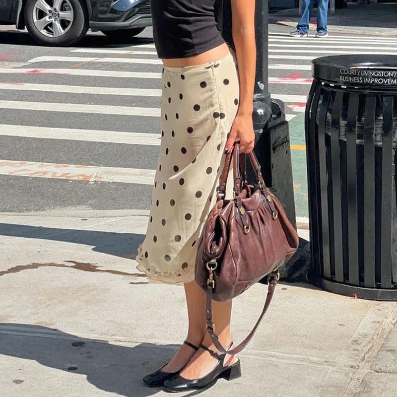 Old Money Polka Dot Midi Skirt