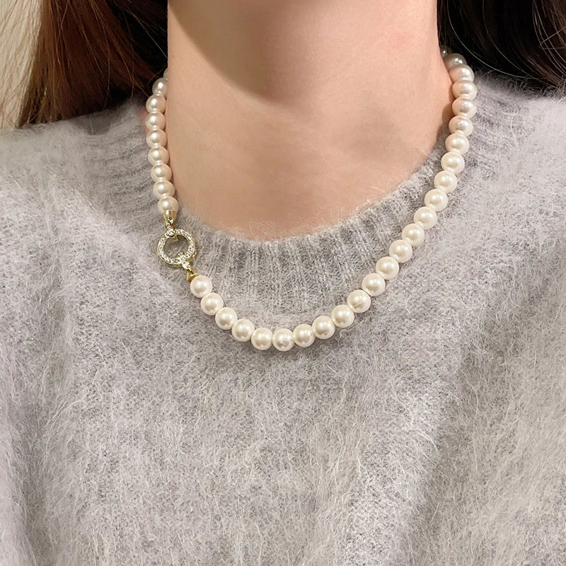 Pearl Ring Clasp Necklace