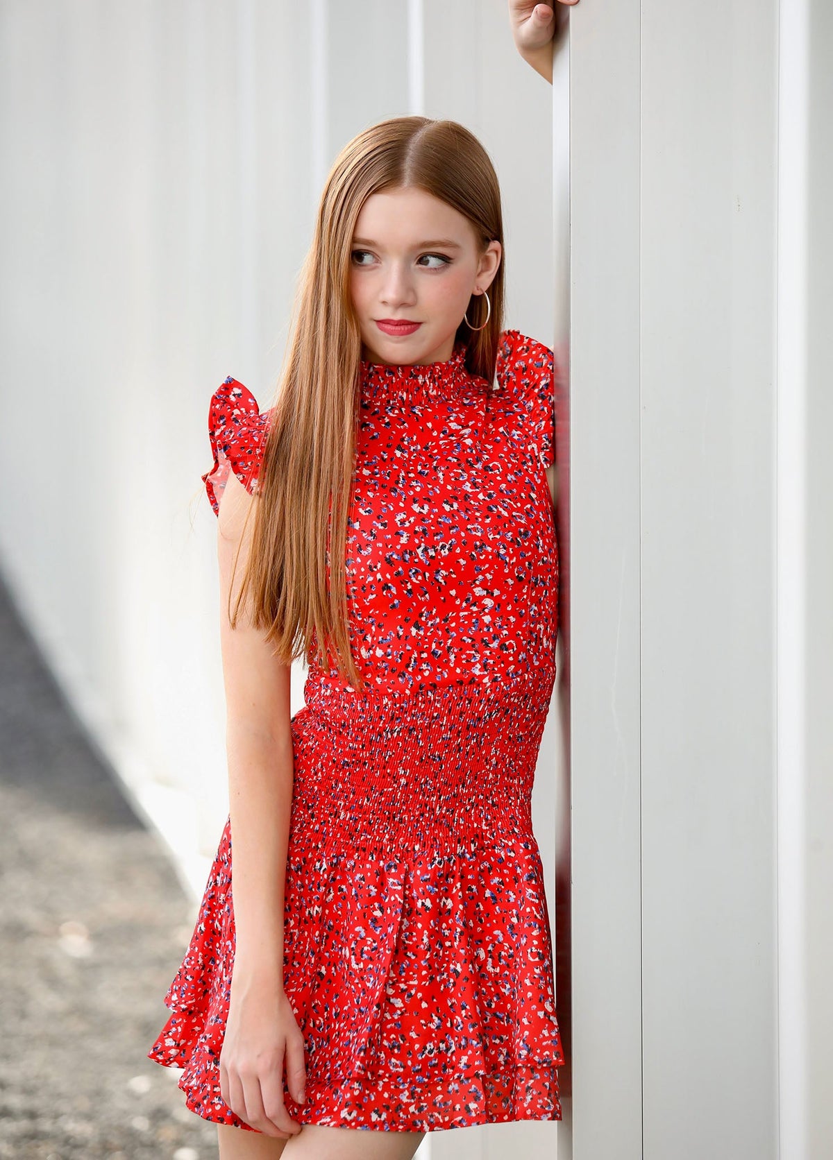 High Neck Smock Ruffle Dress