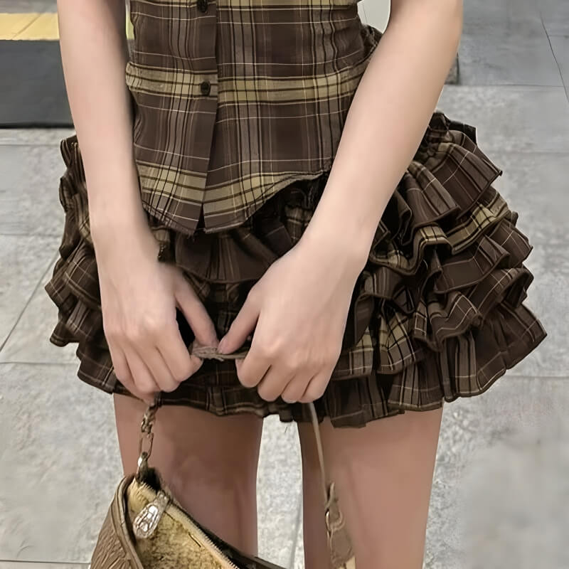 Plaid Ruffled Mini Skirt