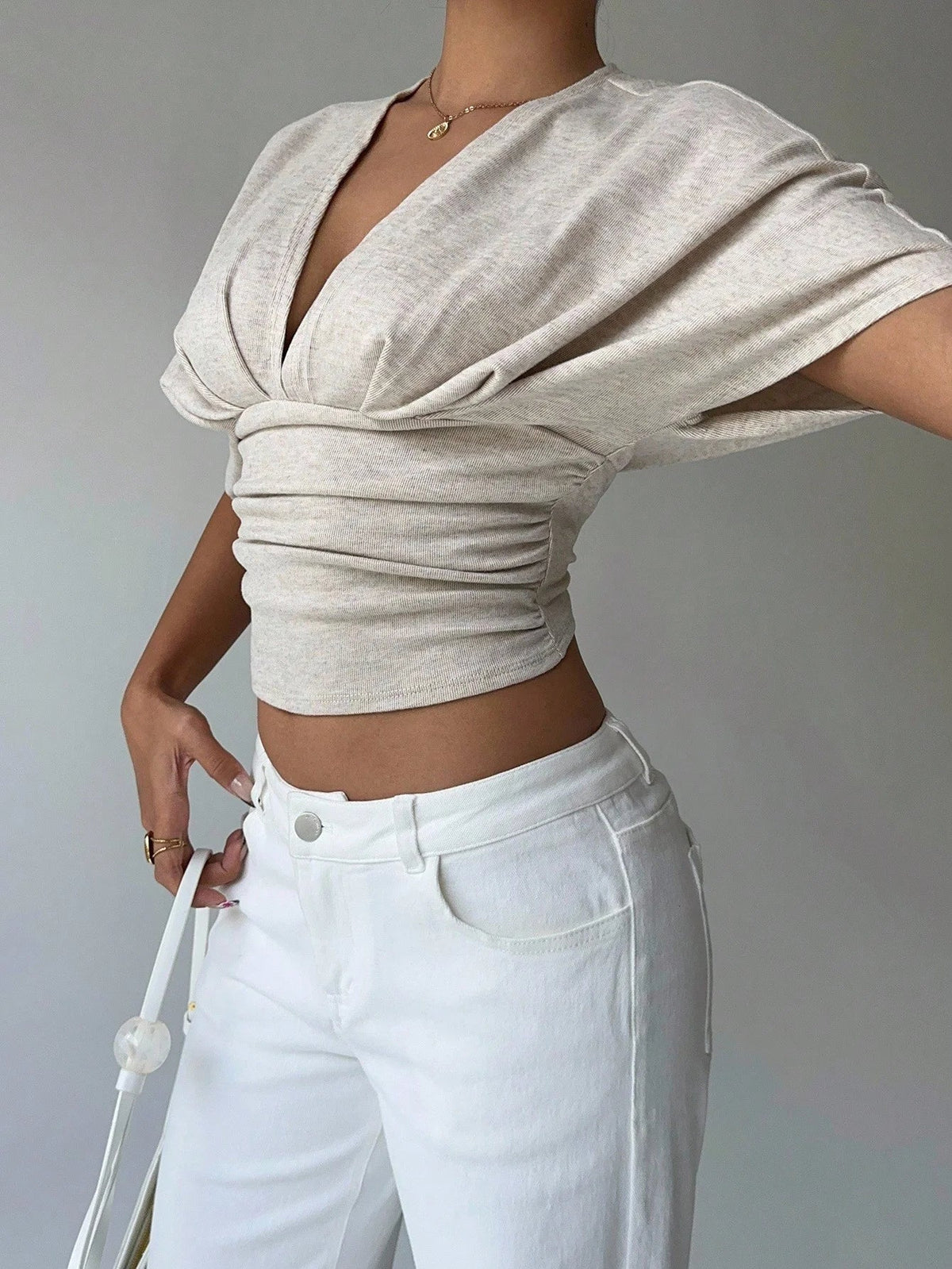 Ruched V Neck Crop Top