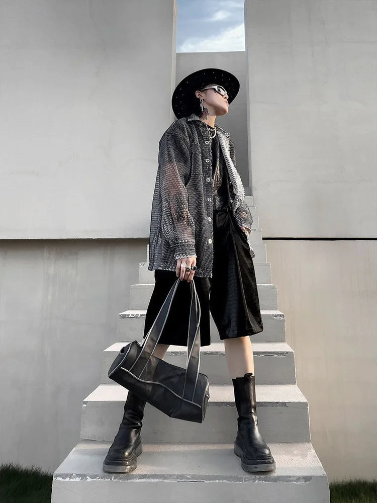 Sheer Mesh Button-Up Shirt