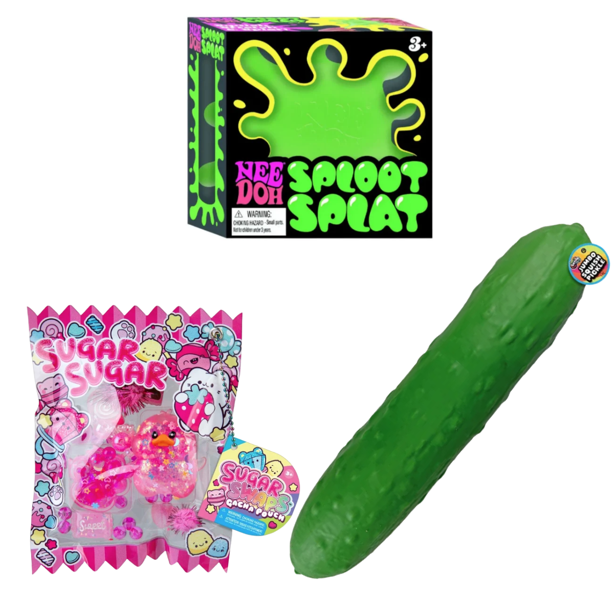 Nee Doh Bundle: Sploot Splat + Ja-Ru Jumbo Pickle + Orb Sugar Swaps Gacha Pouch