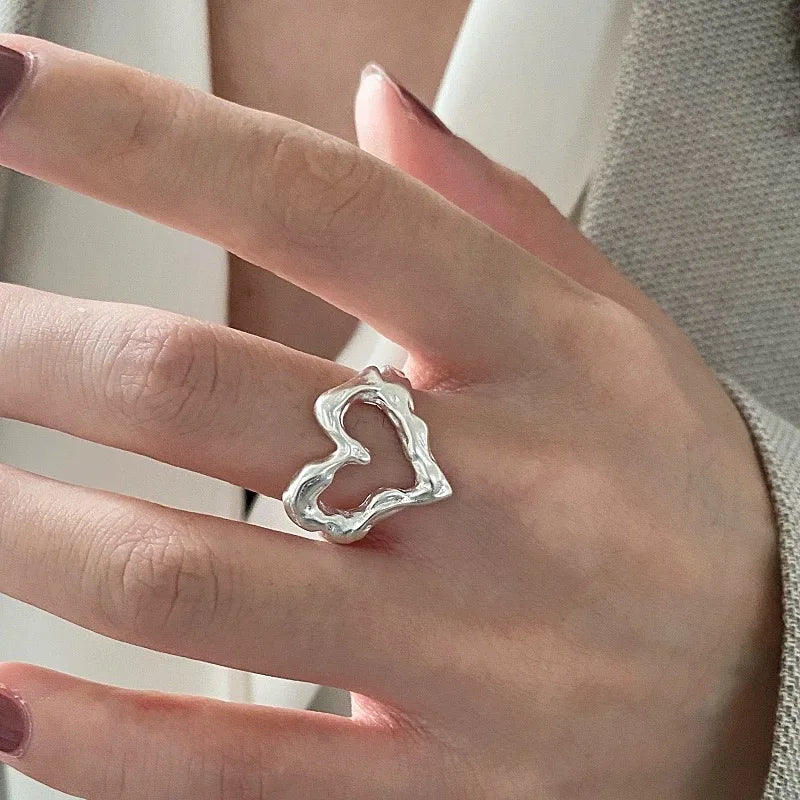 Wavy Heart Silver Ring