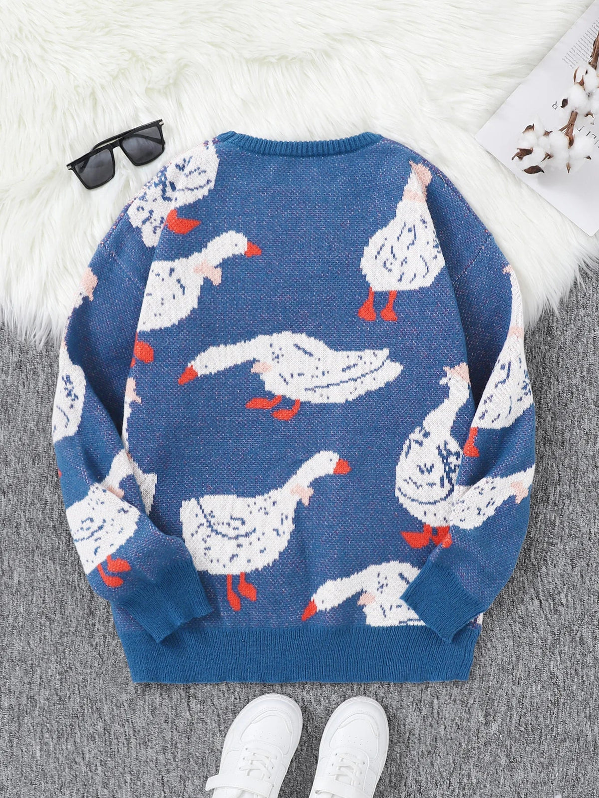 Weirdcore Goose Print Sweater