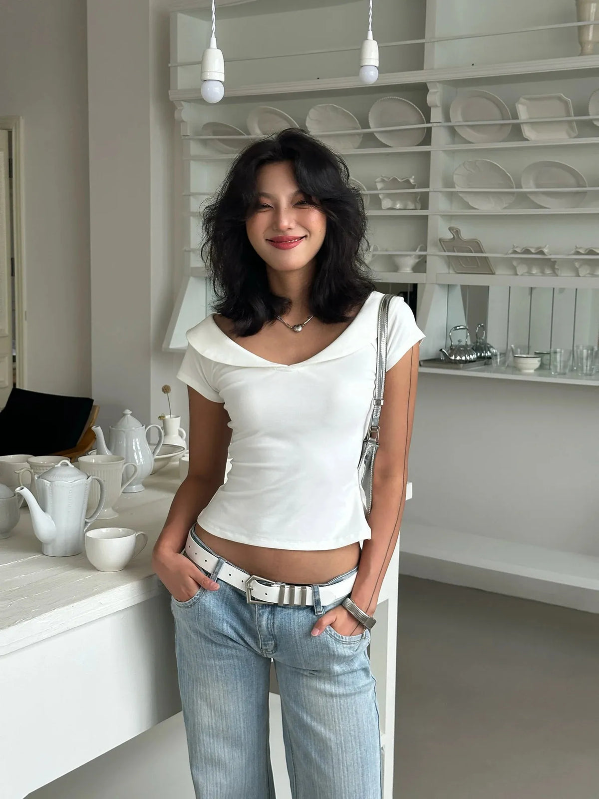 White V Neck Top