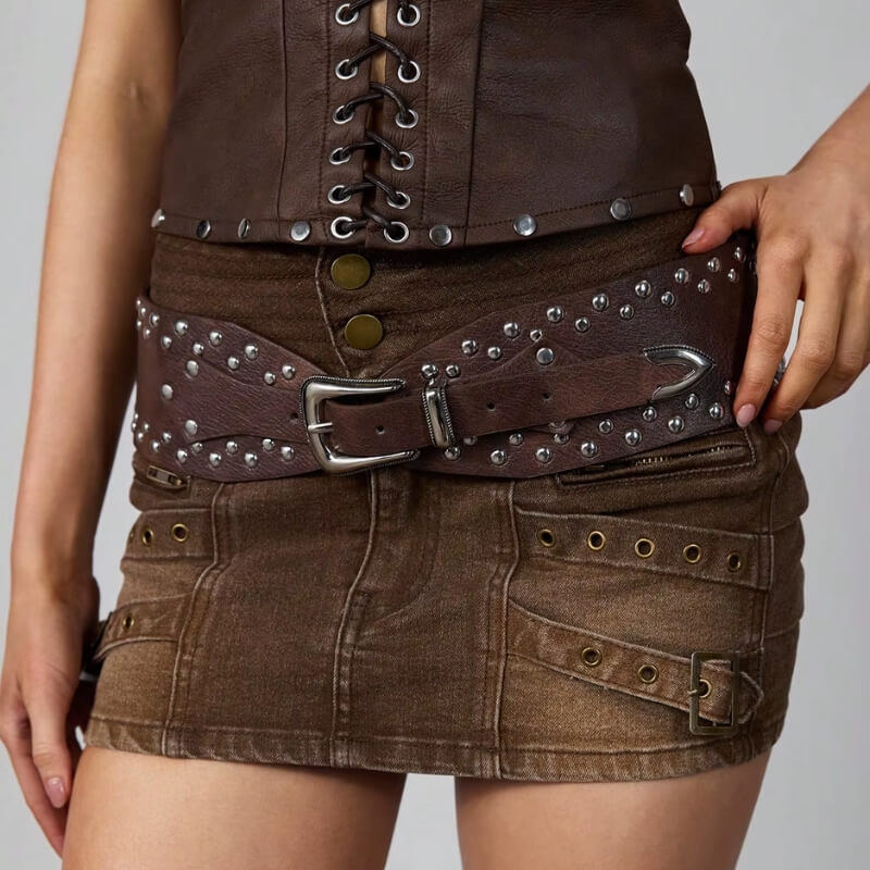 Wide Studded Western Belt