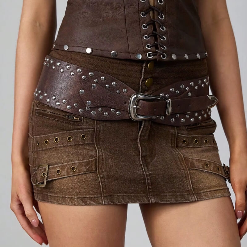 Wide Studded Western Belt