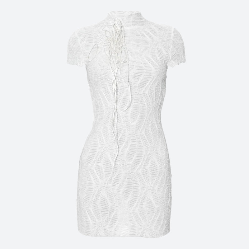 Wrinkled Lace Up Mini Dress