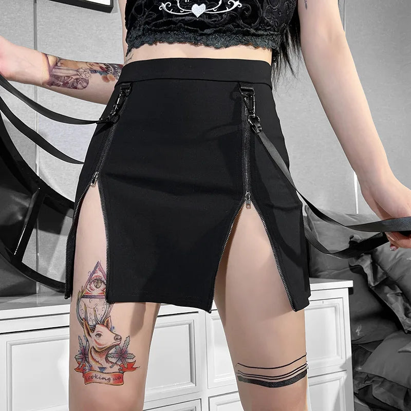 Y2K Baddie Zipper Mini Skirt