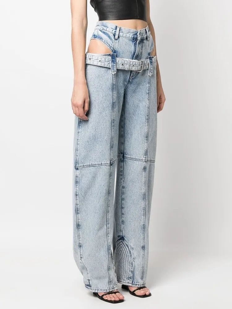 Y2K Belted Cut Out Jeans