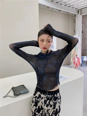 Y2K Butterfly Mesh Top