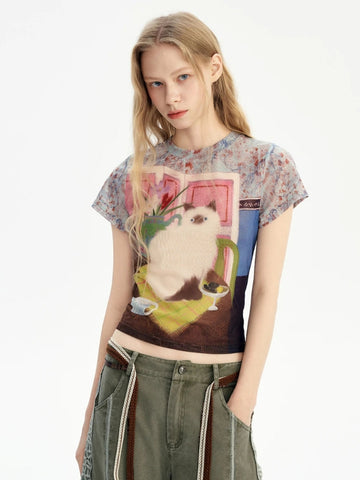 Y2K Cat Graphic Tee