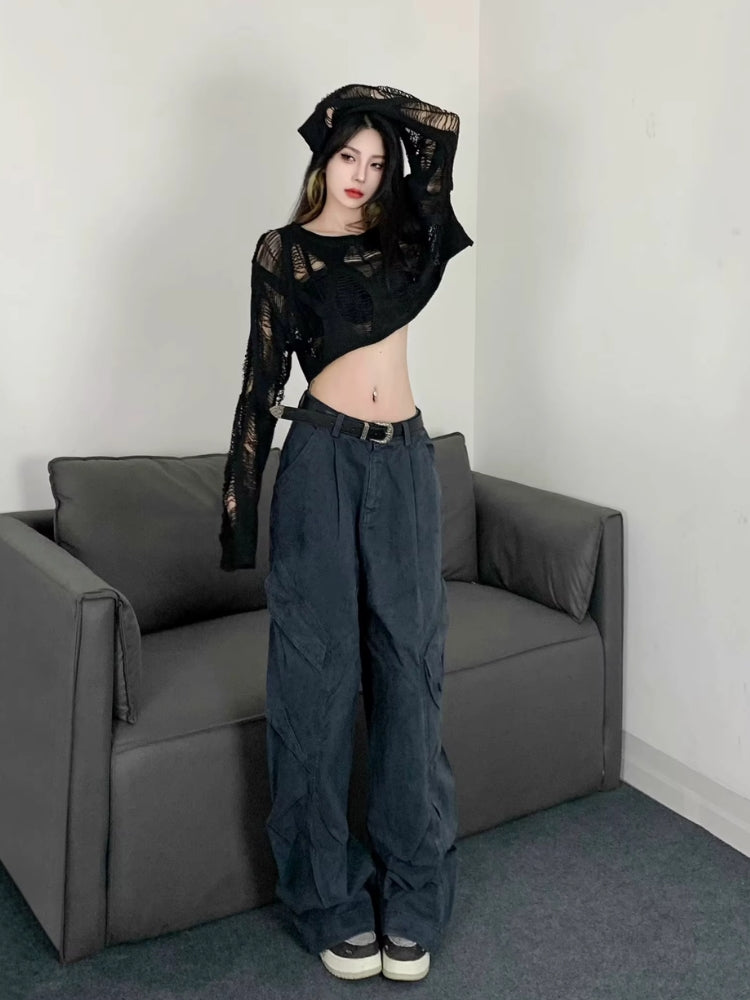 Y2K Crochet Crop Sweater