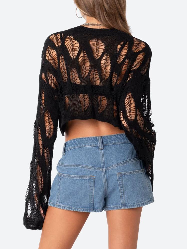 Y2K Crochet Crop Sweater