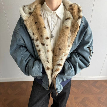 Y2K Fur Lined Hooded Denim Jacket