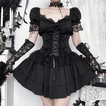 Y2K Goth Corset Layered Mini Dress