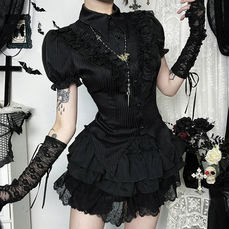 Y2K Goth Victorian Ruffle Shirt