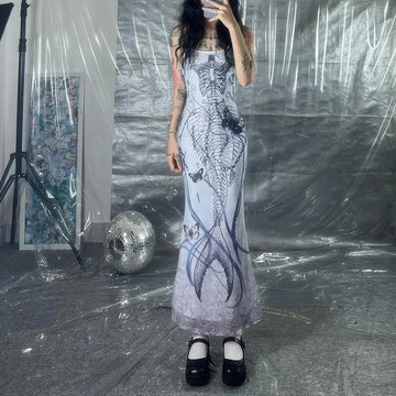 Y2K Grunge Skeleton Maxi Dress