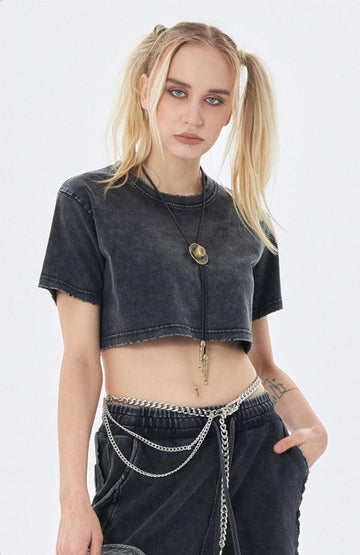 Y2K Grunge Washed Crop Top