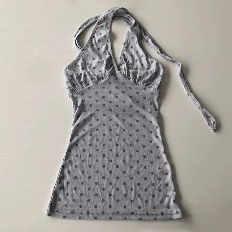 Y2K Halter Neck Polka Dot Top