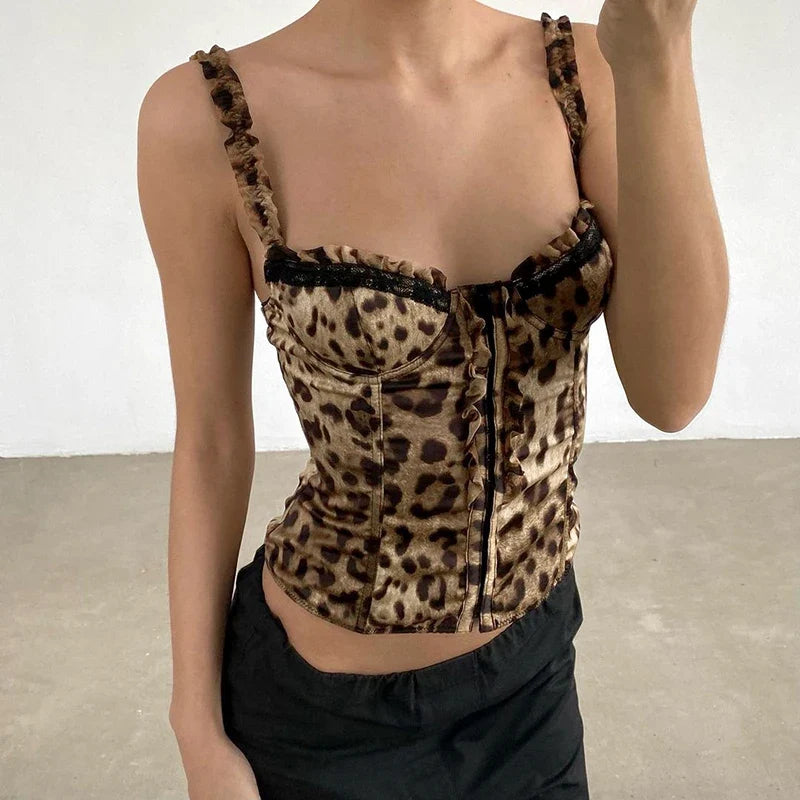 Y2K Leopard Corset Top