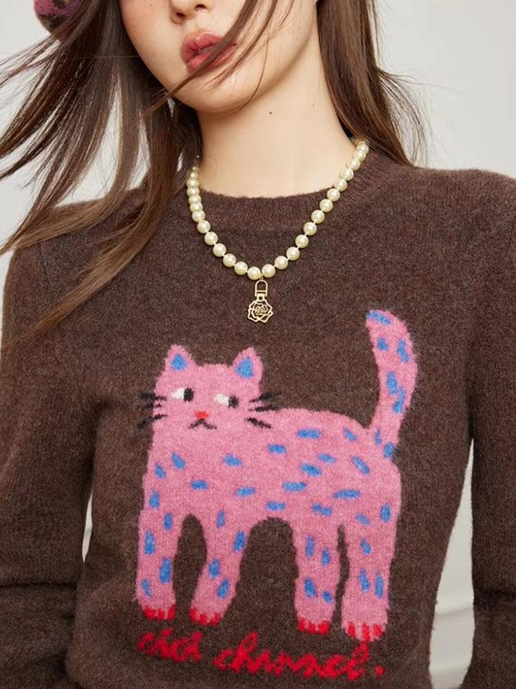 Y2K Pink Cat Sweater