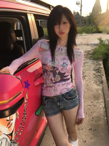 Y2K Pink Mesh Top