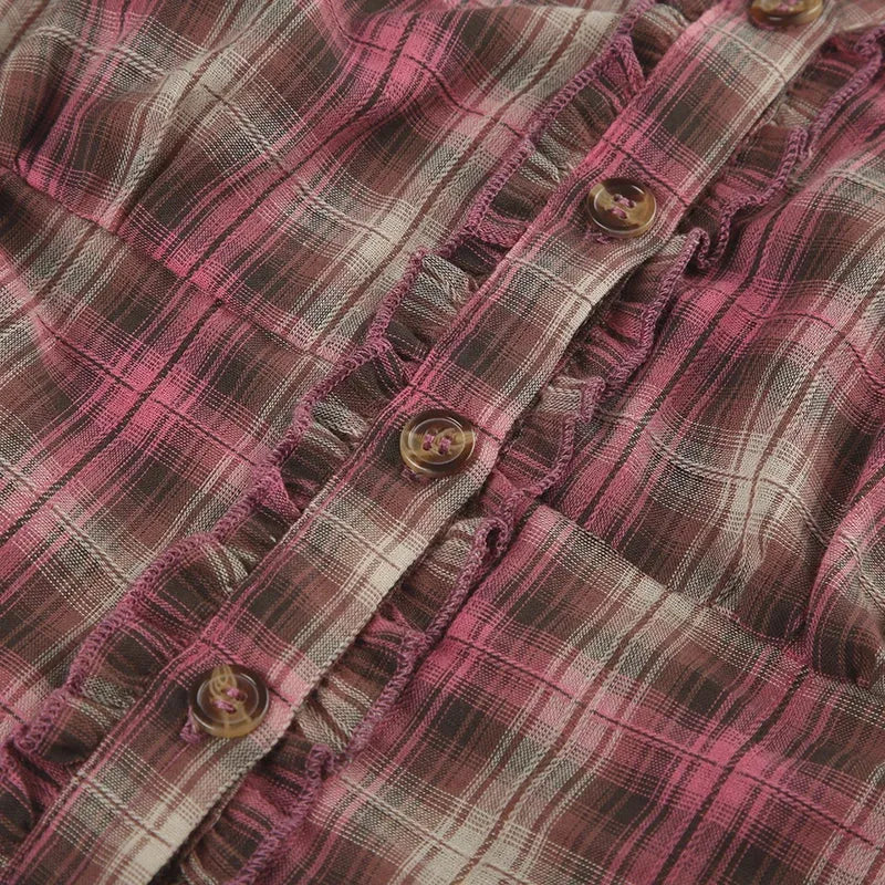 Y2K Plaid Ruffled Shirt