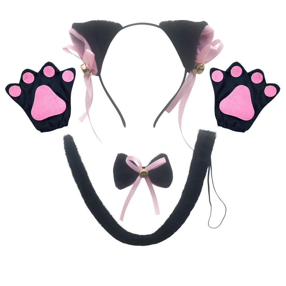Halloween Black Cat Ears Headband With Bell Costume