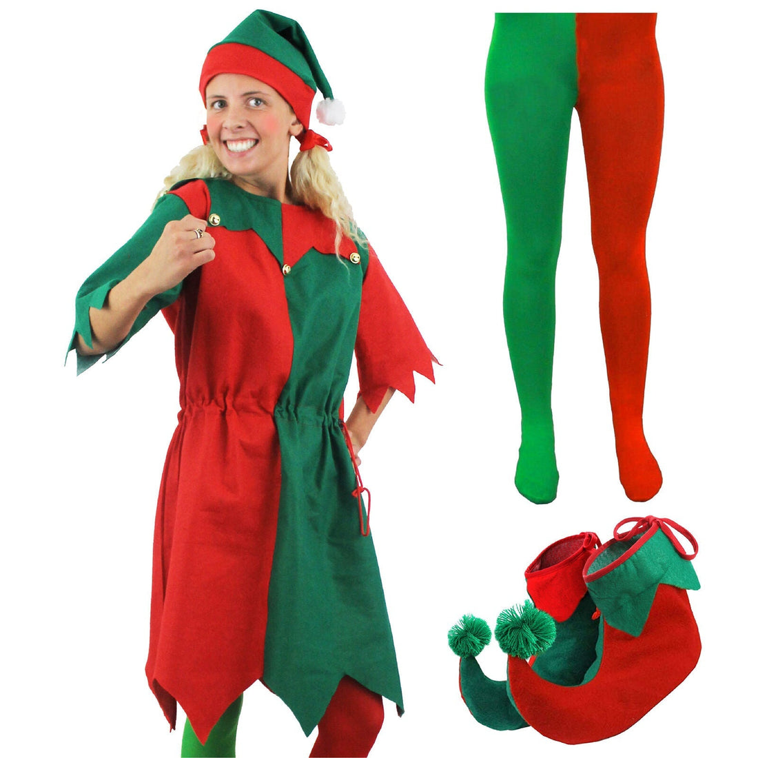 Christmas Children's Elf Costume Green Clown Outfit For Boys Girls
