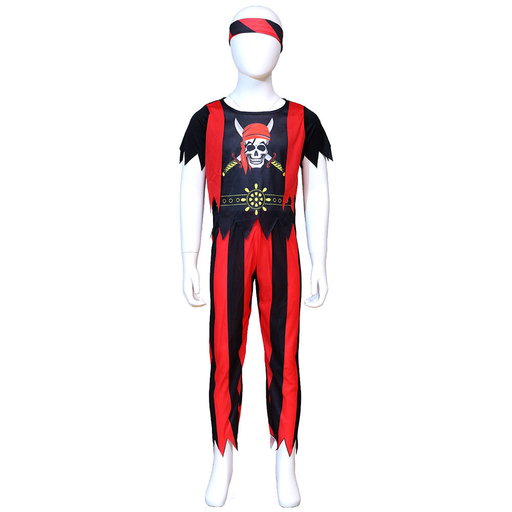 Kids Halloween Pirate Costume With Skull Print For Cosplay