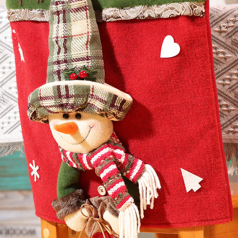 Christmas Chair Cover Santa Snowman 3D Plush Home Decor