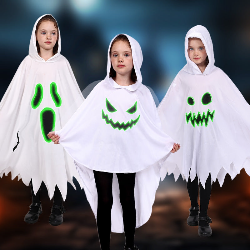 Glow-In-The-Dark Ghost Cape Halloween Costume For Kids