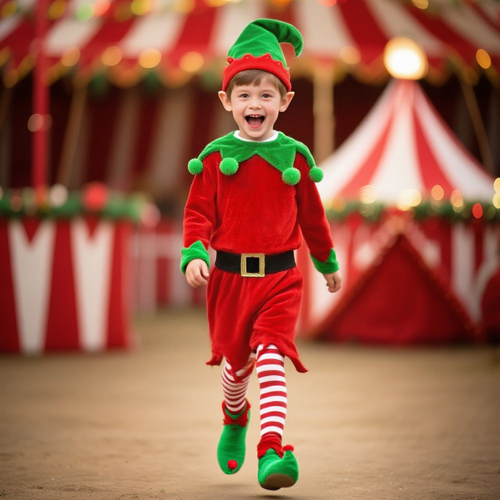 Christmas Clown Costume For Kids Green Elf Halloween
