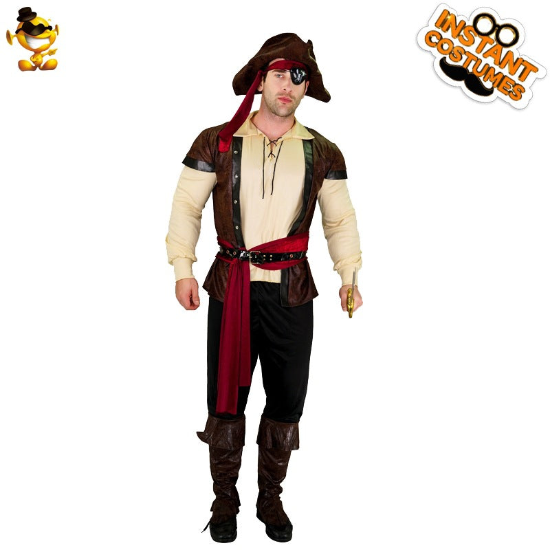 Adult Men's Leather Pirate Costume For Halloween Cosplay